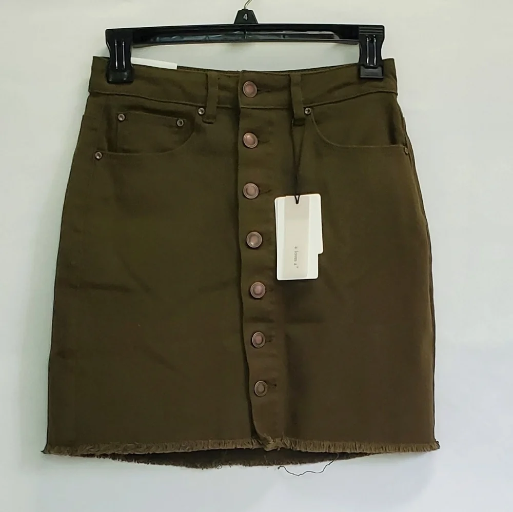 A Loves A Denim Button Front Raw Hem Cut Off Mini Skirt with Pockets